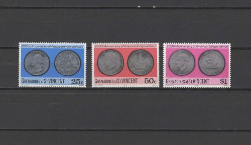 Us bicentennial coins jfk kennedy 1976 st. vincent - grenadines set of 3 mnh