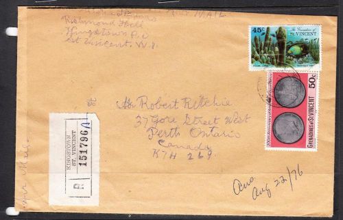 St. vincent grend. scott 79 &amp; 82 - 1976 registered cover to canada