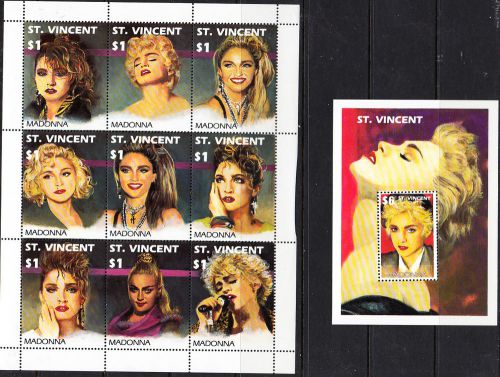 St. vincent, 1991 madonna $9 sheetlet and $6 miniature sheet, mnh
