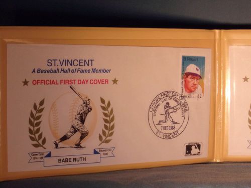 1993 BASEBALL HALL OF FAME LEGENDS, 1ST DAY COVERS ST. VINCENT, RUTH/GEHRIG/COBB