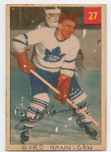 1954-55 Parkhurst Gordie Hannigan Hockey Card #27 Toronto Maple Leafs