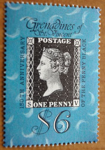 150th anniversary of the penny black grenadines of st vincent $6 stamp mnh