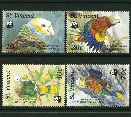 St vincent 1989 wwf birds amazon parrot set of four stamps unmounted mint mnh