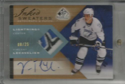 2007-08 sp game used #isvl vincent lecavalier inked sweaters patches auto #8/25
