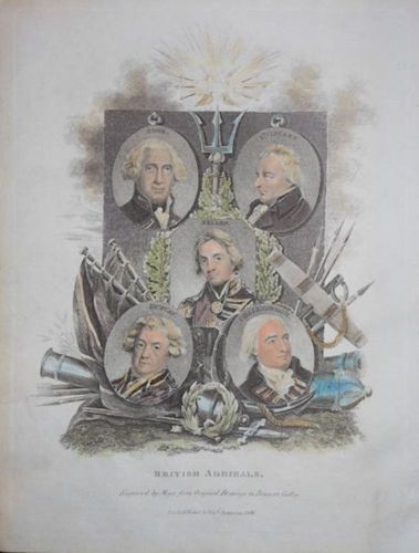 Rare 1816 British Admirals Lord Nelson Howe Duncan St Vincent Collingwood Color
