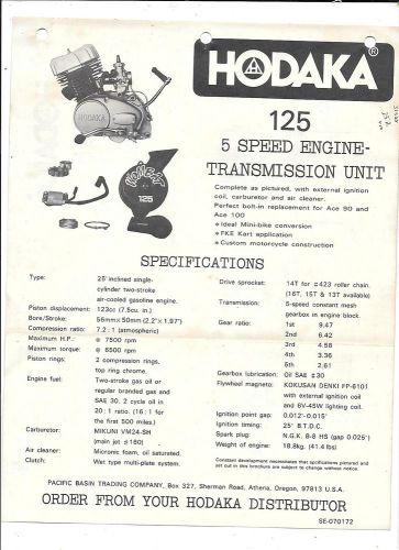 Original Hodaka Motorcycle 2 Sided Specifications Sheet 125 5 Speed Engine