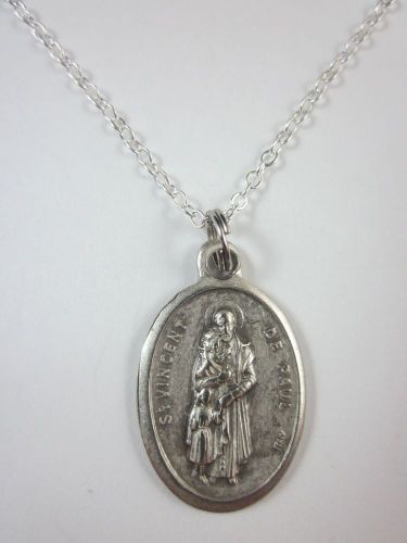 St Vincent de Paul Medal Italy Pendant Necklace 20&#034; Chain