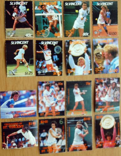 Tennis wimbledon st vincent &amp; grenadines 1987 &amp; 1988 total of sixteen stamps mnh