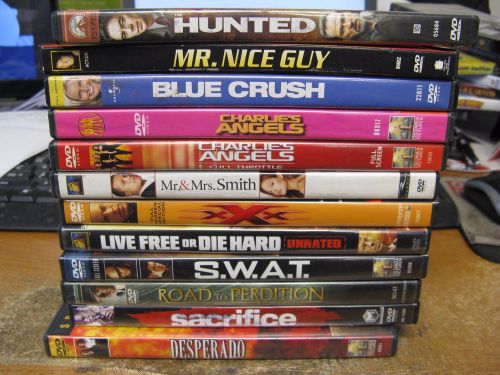 12 Different Action Themed DVDs Desperado Hunted XXX Die Hard SWAT Sacrifice