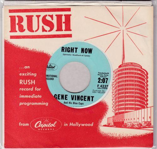GENE VINCENT 45 rpm record RIGHT NOW ... DJ PROMO