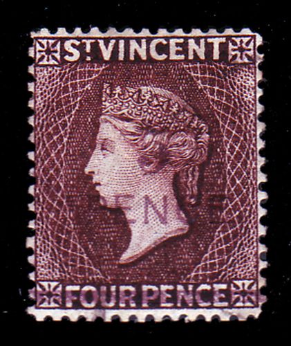 St vincent. sg 59, 5d on 4d chocolate. lightly used.