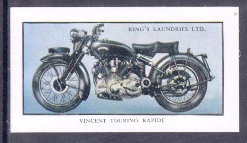 1953 motorcycle  trade card,  vincent touring rapide  motorcycle
