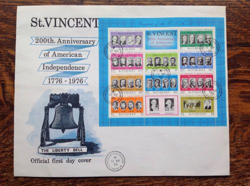 St vincent 1975 fdc/mini sheet 200th anniversary american independence !!