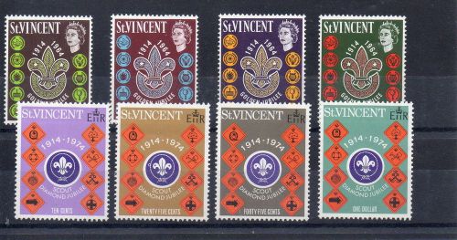St vincent 1964 + 1974  sg221 to 224 + 399 to 402 u/m   scouting