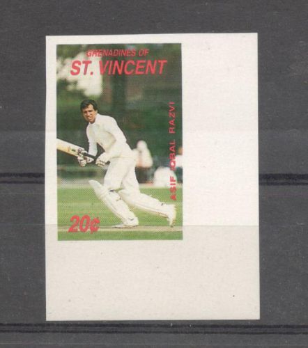 Pakistan cricketer asif iqbal on st. vincent mint imperf stamp