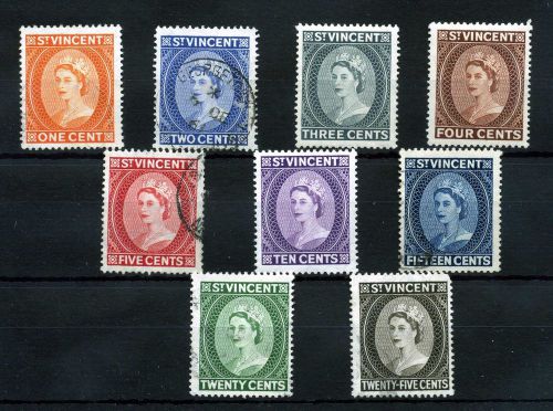 ST.VINCENT. 9 -- LIGHTLY MM/&#039; USED EARLY QE2 STAMPS ON STOCKCARD