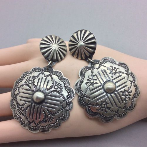 NAVAJO ~BIG BOLD~STERLING SILVER ~TOOLED ~EARRINGS BY VINCENT PLATERO