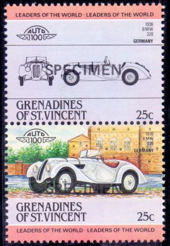 Grenadines.st.vincent specimen stamp pair classic car 1936 bmw germany
